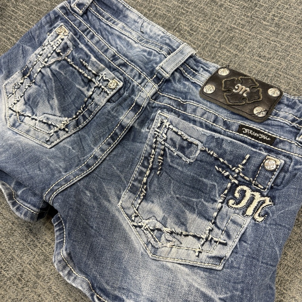 Miss Me Shorts Womens 28 Blue Denim JE5836H5 Stretch Y2K Distressed Dazzle
